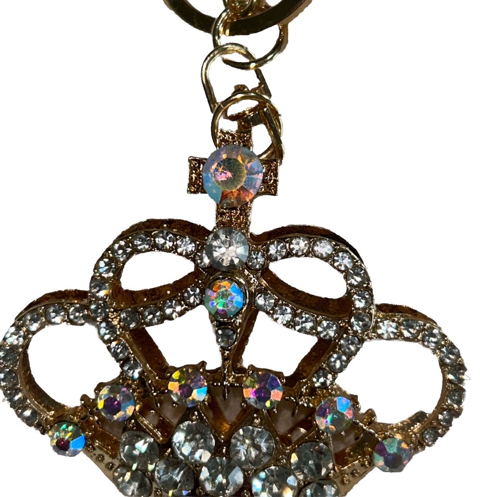 Queens Crown Silver Tone Rhinestone Luggage Purse Keychain Bag Charm